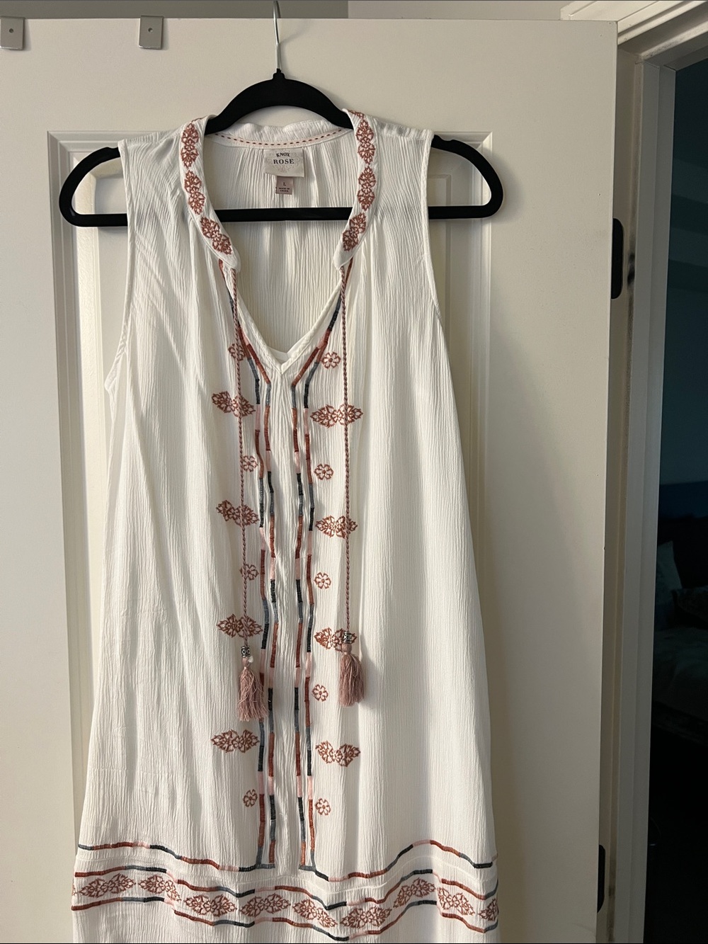 Knox Rose White Mini Dress with Rust and Blue Embroidery